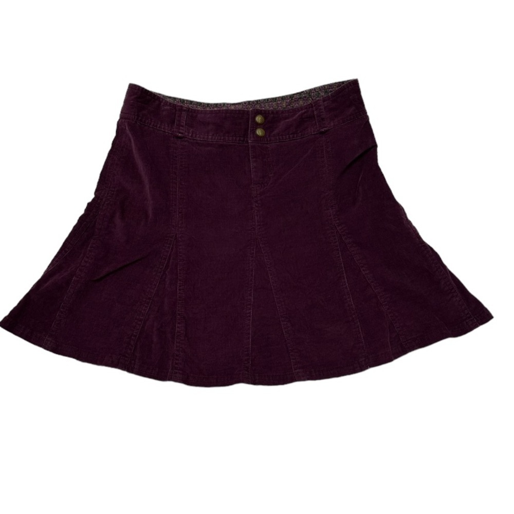 Athleta Corduroy Tulip Skirt Internal Drawstring, Back Pockets, Merlot/Plum EUC